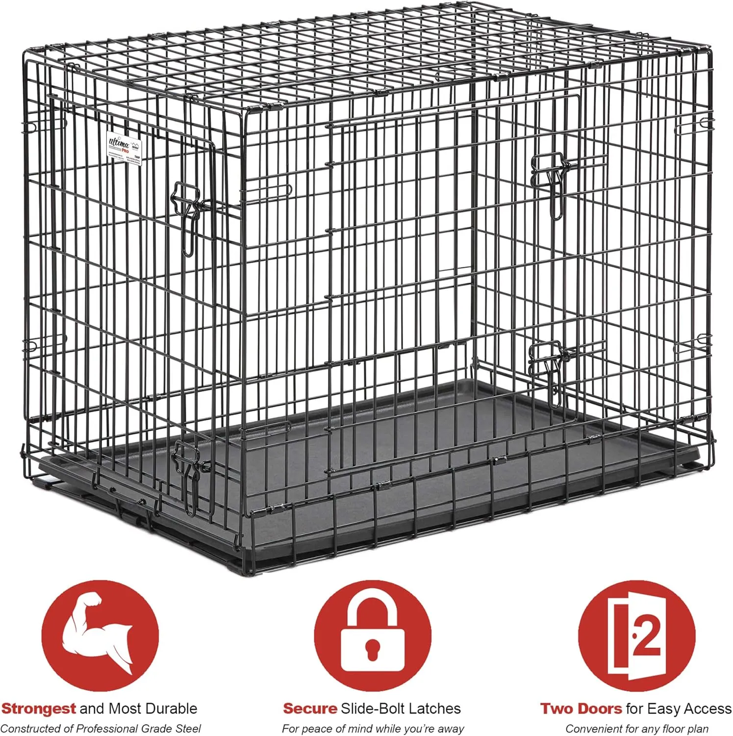 MidWest Homes for Pets Ultima Pro Series 36' Dog Crate | Extra-Strong Double Door Folding Metal Dog Crate w/Divider Panel, Floor Protecting 'Roller Feet' & Leak-Proof Plastic Pan