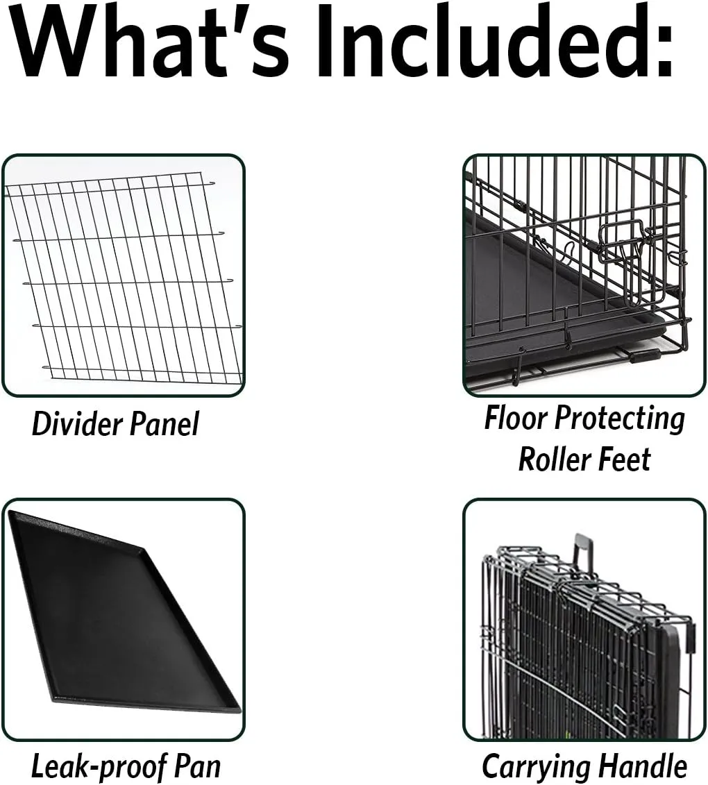 MidWest Homes for Pets Ultima Pro Series 36' Dog Crate | Extra-Strong Double Door Folding Metal Dog Crate w/Divider Panel, Floor Protecting 'Roller Feet' & Leak-Proof Plastic Pan