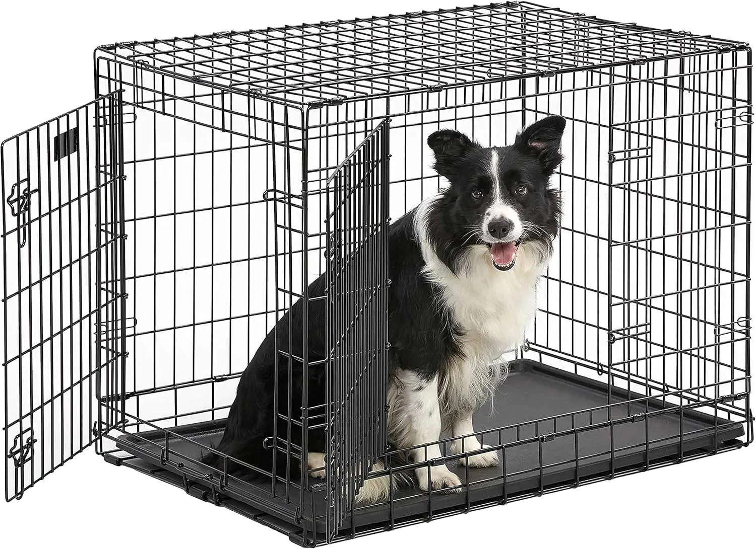 MidWest Homes for Pets Ultima Pro Series 36' Dog Crate | Extra-Strong Double Door Folding Metal Dog Crate w/Divider Panel, Floor Protecting 'Roller Feet' & Leak-Proof Plastic Pan