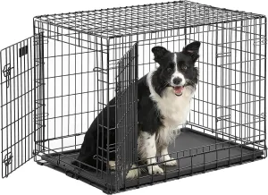 MidWest Homes for Pets Ultima Pro Series 36' Dog Crate | Extra-Strong Double Door Folding Metal Dog Crate w/Divider Panel, Floor Protecting 'Roller Feet' & Leak-Proof Plastic Pan