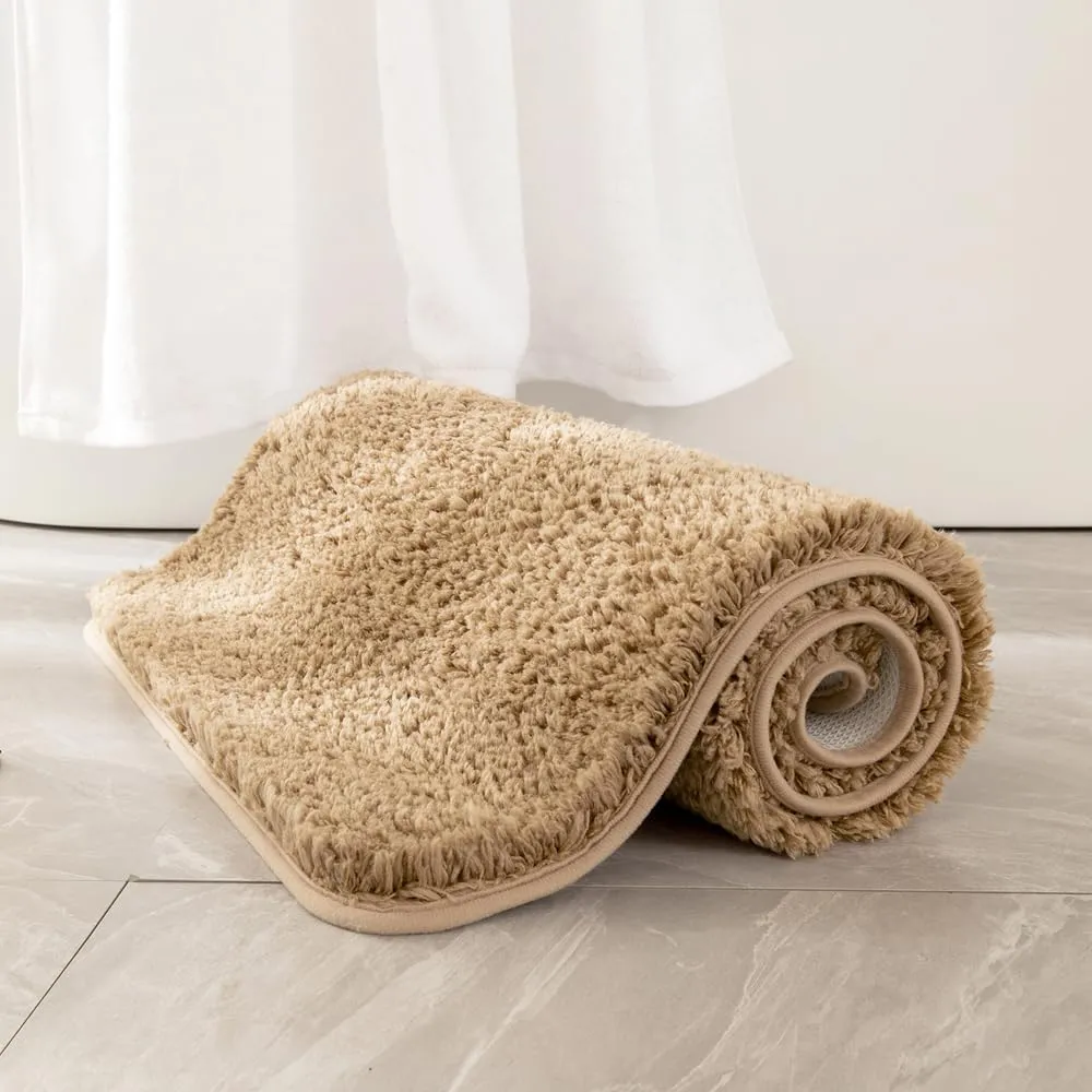 MIULEE Non Slip Small Bathroom Rug Bath Mats for Bathroom(16x24,Camel) Absorbent Thick Soft Microfiber Bathroom Mat Machine Washable Bath Rug Plush Carpet for Tub Shower
