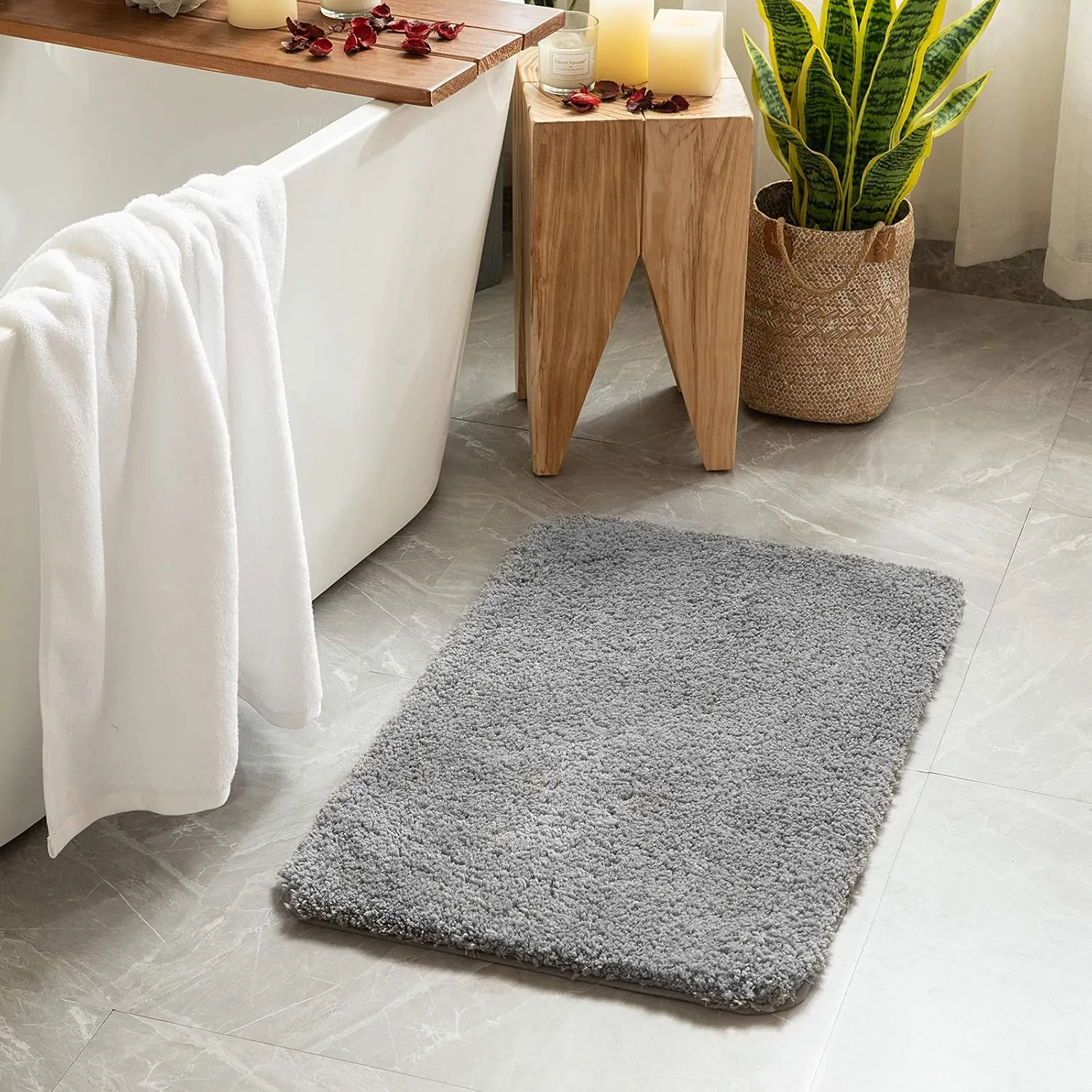 MIULEE Set of 2 Non Slip Shaggy Bathroom Rugs Extra Thick Soft Bath Mats Plush Microfiber Absorbent Water for Tub Shower Machine Washable (Grey, 16x24 inches)