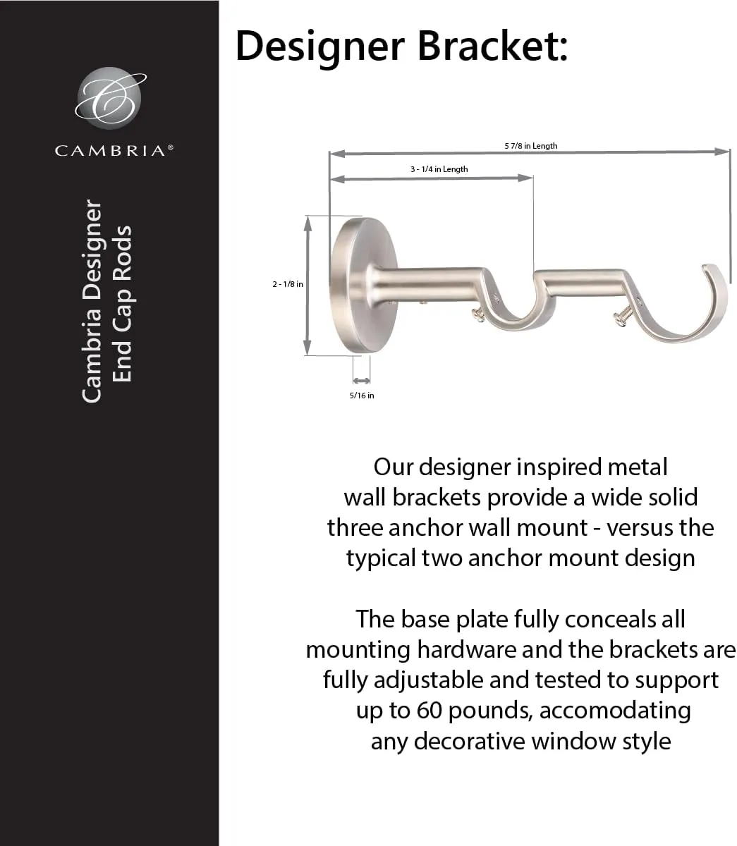 MODE Cambria Designer Series - Premium 7 foot Custom Double Curtain Rod - 1-1/8 inch Large Diameter - Non-Adjustable for a Seamless Look - Premium Designer Brackets and End Caps - Brushed Gold Finish