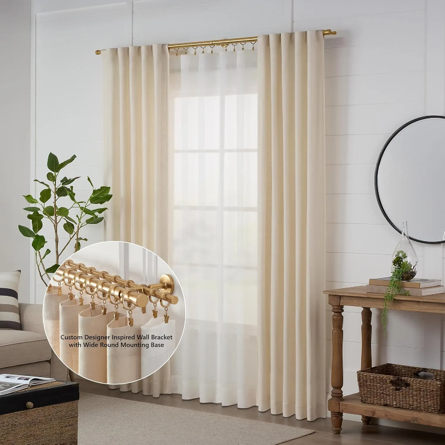 MODE Cambria Designer Series - Premium 7 foot Custom Double Curtain Rod - 1-1/8 inch Large Diameter - Non-Adjustable for a Seamless Look - Premium Designer Brackets and End Caps - Brushed Gold Finish