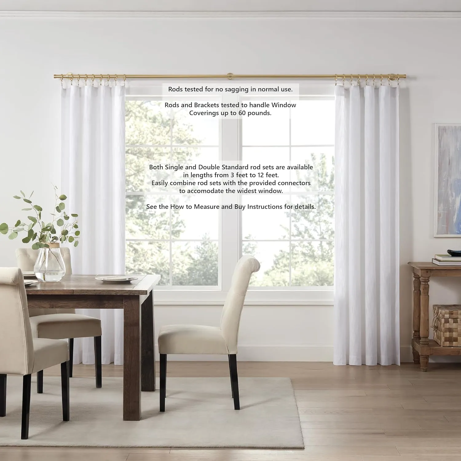 MODE Cambria Designer Series - Premium 7 foot Custom Double Curtain Rod - 1-1/8 inch Large Diameter - Non-Adjustable for a Seamless Look - Premium Designer Brackets and End Caps - Brushed Gold Finish