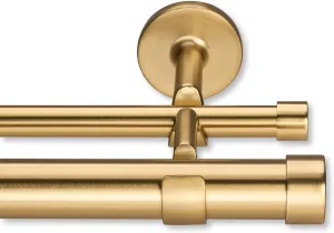 MODE Cambria Designer Series - Premium 7 foot Custom Double Curtain Rod - 1-1/8 inch Large Diameter - Non-Adjustable for a Seamless Look - Premium Designer Brackets and End Caps - Brushed Gold Finish