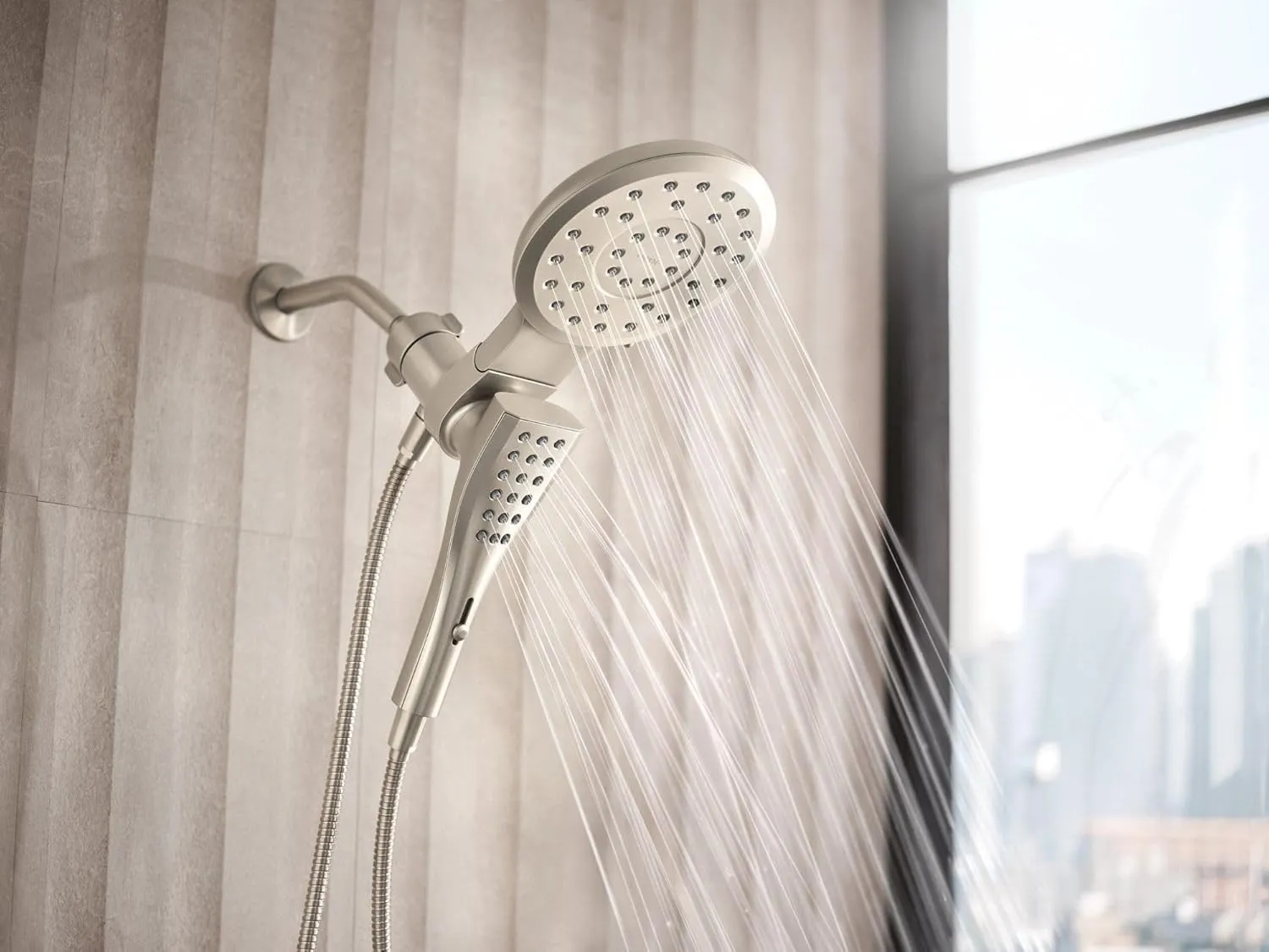 Moen 220C3EPBN Verso Eco-Performance Eight-Function 7 Round Shower Spray Head with Handshower, 72-Inch Hose, Brushed Nickel
