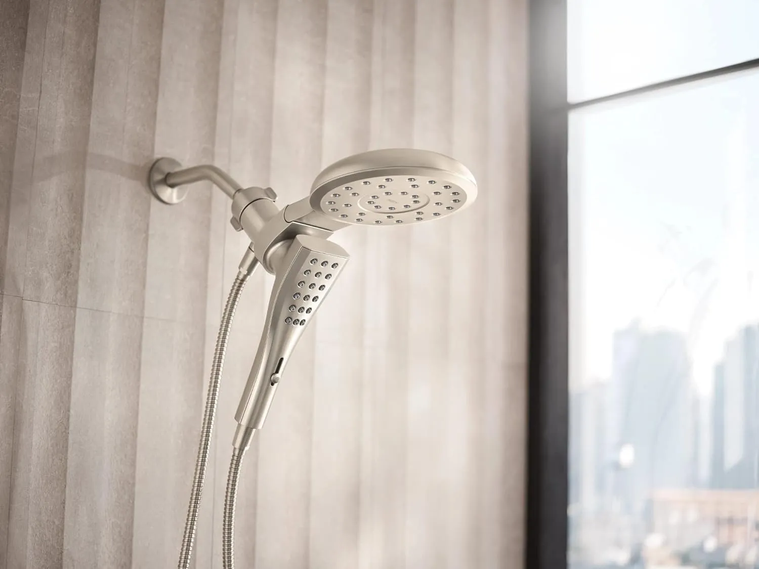 Moen 220C3EPBN Verso Eco-Performance Eight-Function 7 Round Shower Spray Head with Handshower, 72-Inch Hose, Brushed Nickel