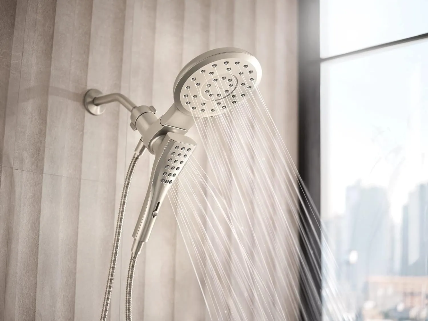 Moen 220C3EPBN Verso Eco-Performance Eight-Function 7 Round Shower Spray Head with Handshower, 72-Inch Hose, Brushed Nickel