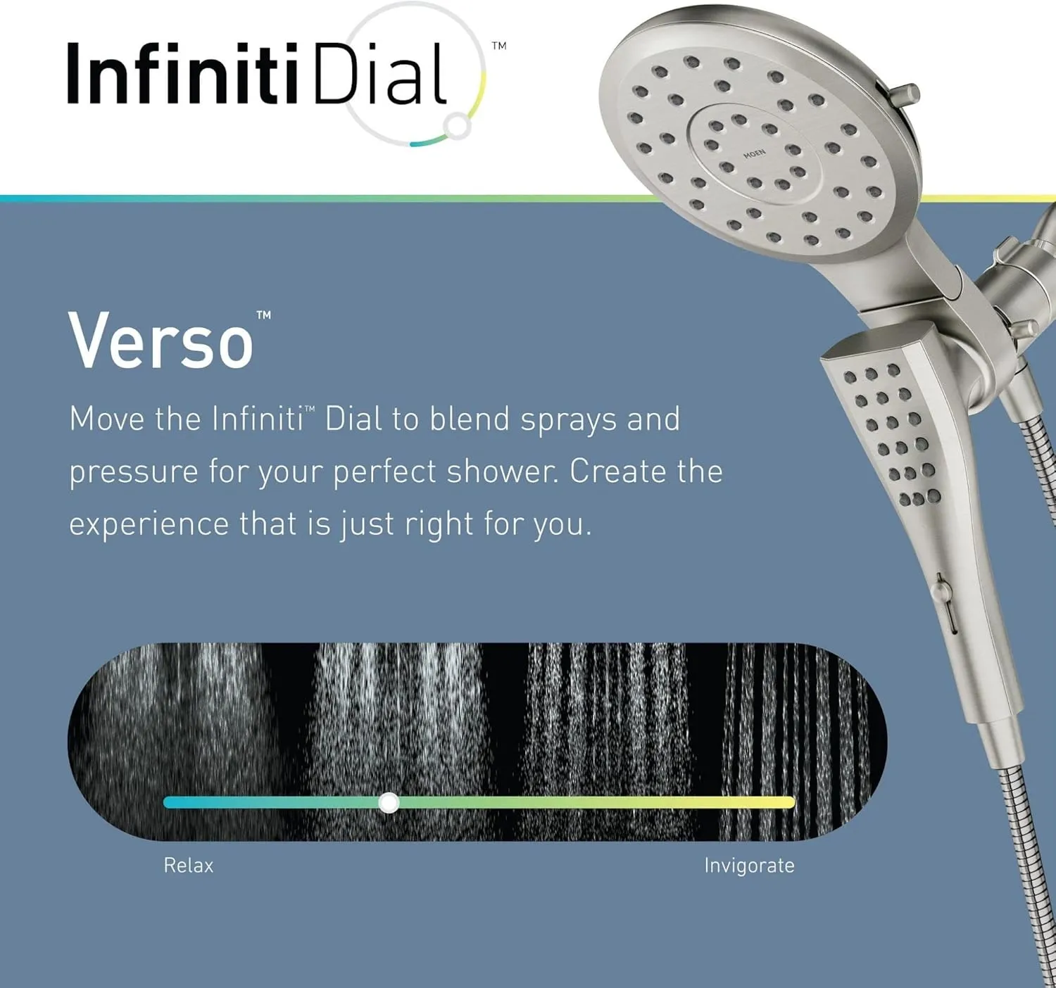 Moen Verso Rain Showerhead and Handshower Combination with Infiniti Dial and Magnetix Docking, 60" Hose, Spot Resist Brushed Nickel, 220C2EPSRN