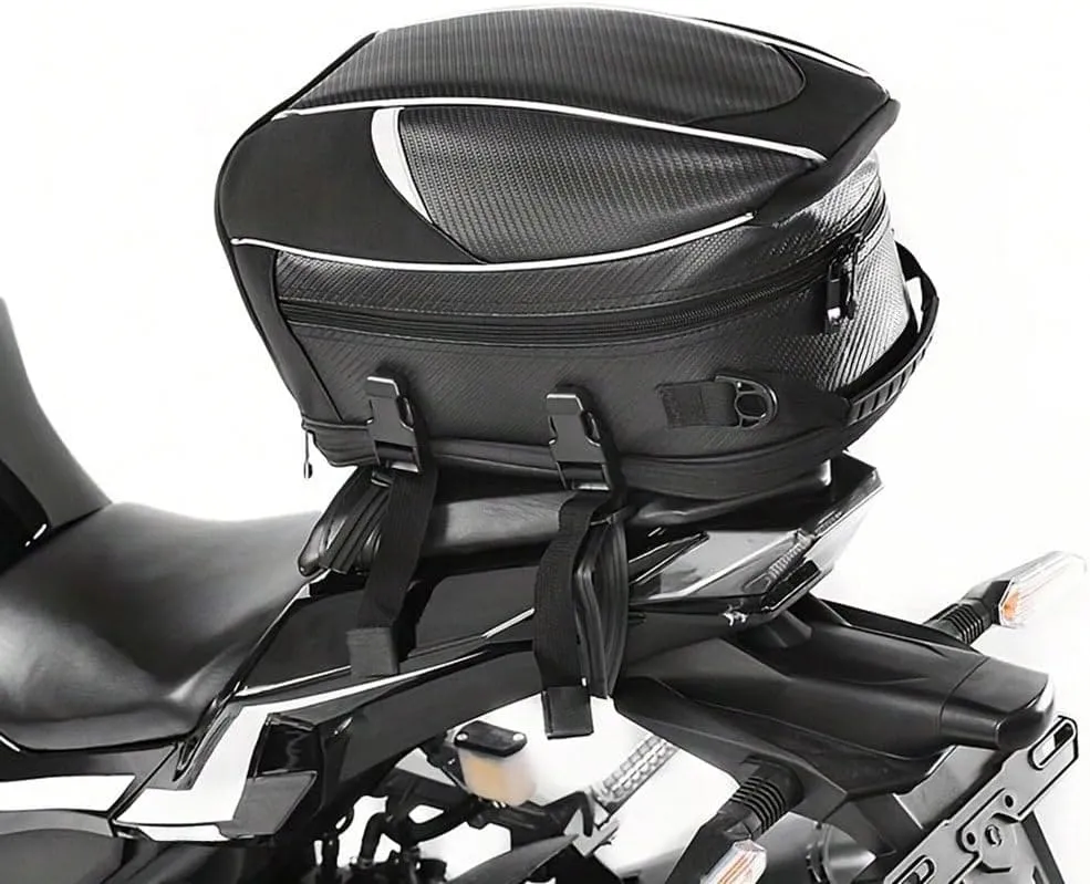 Motorcycle Tail Bag for Triumph Daytona 660 (Sport) 2024, Large Capacity Water-Resistant Wear-Resistant Motorcycle Helmet Bag, Expandable Rear Seat Storage Luggage Backpack,B White Black