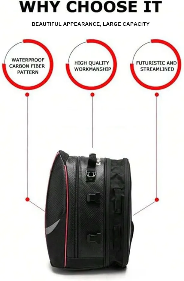 Motorcycle Tail Bag for Triumph Daytona 660 (Sport) 2024, Large Capacity Water-Resistant Wear-Resistant Motorcycle Helmet Bag, Expandable Rear Seat Storage Luggage Backpack,B White Black