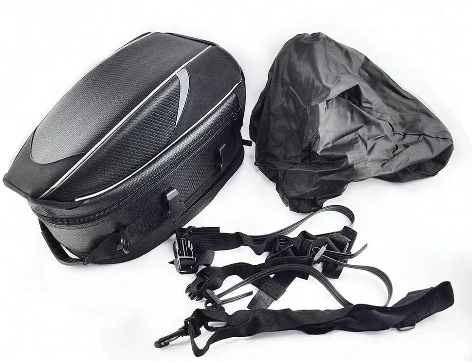 Motorcycle Tail Bag for Triumph Daytona 660 (Sport) 2024, Large Capacity Water-Resistant Wear-Resistant Motorcycle Helmet Bag, Expandable Rear Seat Storage Luggage Backpack,B White Black