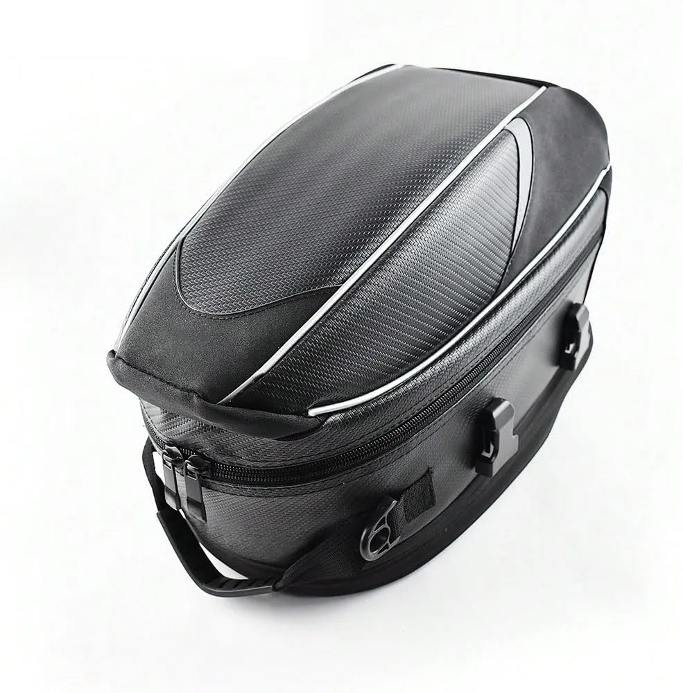 Motorcycle Tail Bag for Triumph Daytona 660 (Sport) 2024, Large Capacity Water-Resistant Wear-Resistant Motorcycle Helmet Bag, Expandable Rear Seat Storage Luggage Backpack,B White Black