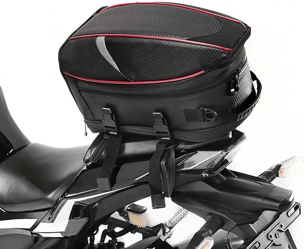 Motorcycle Tail Bag for Triumph Rocket 3 Cruisers, Large Capacity Water-Resistant Wear-Resistant Motorcycle Helmet Bag, Expandable Rear Seat Storage Luggage Backpack,A Red Black