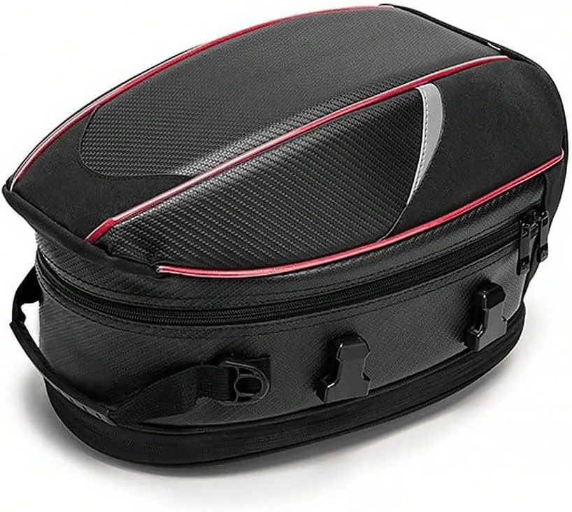 Motorcycle Tail Bag for Triumph Rocket 3 Cruisers, Large Capacity Water-Resistant Wear-Resistant Motorcycle Helmet Bag, Expandable Rear Seat Storage Luggage Backpack,A Red Black