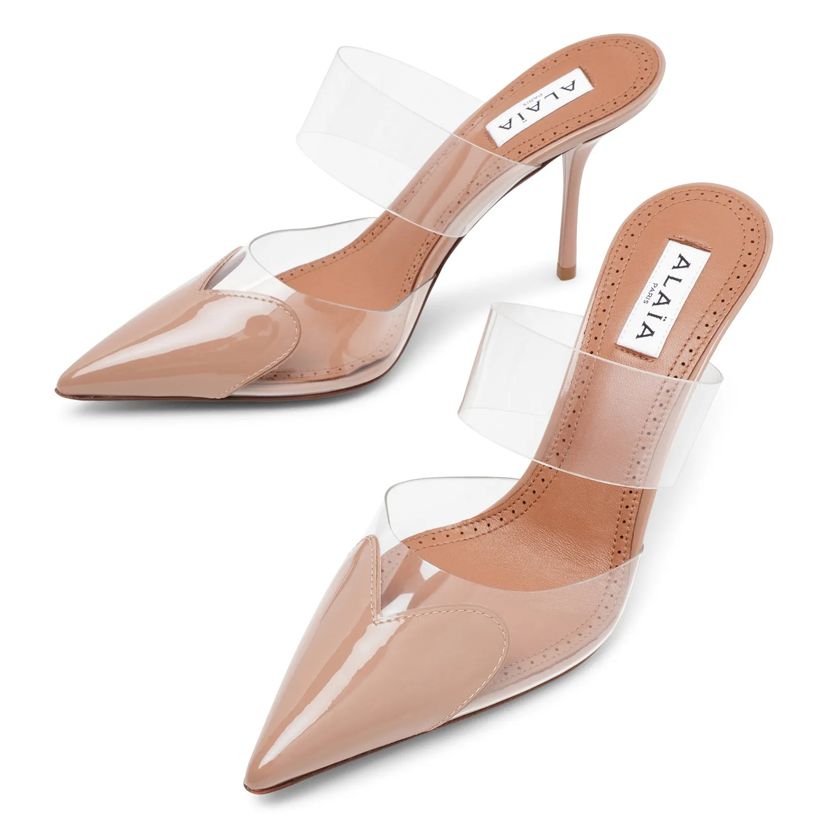 Mule Coeur 90 patent beige mules