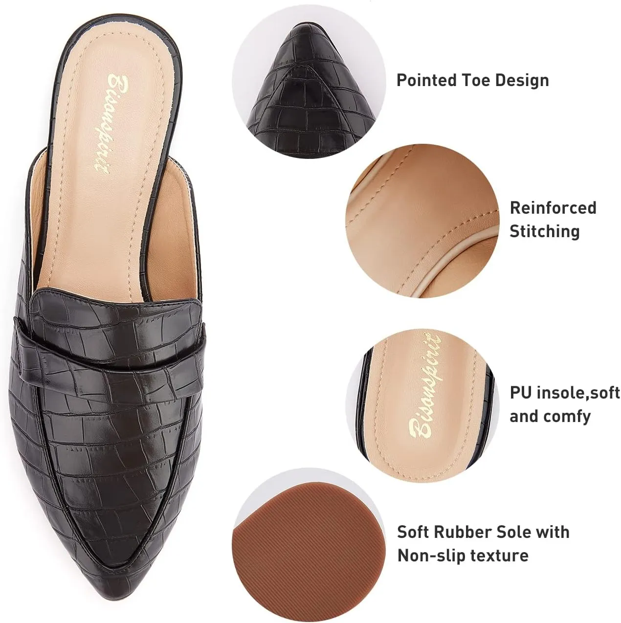 Mules for Women Flats Pointed Toe Slip On Mules Comfortable Loafer Shoes
