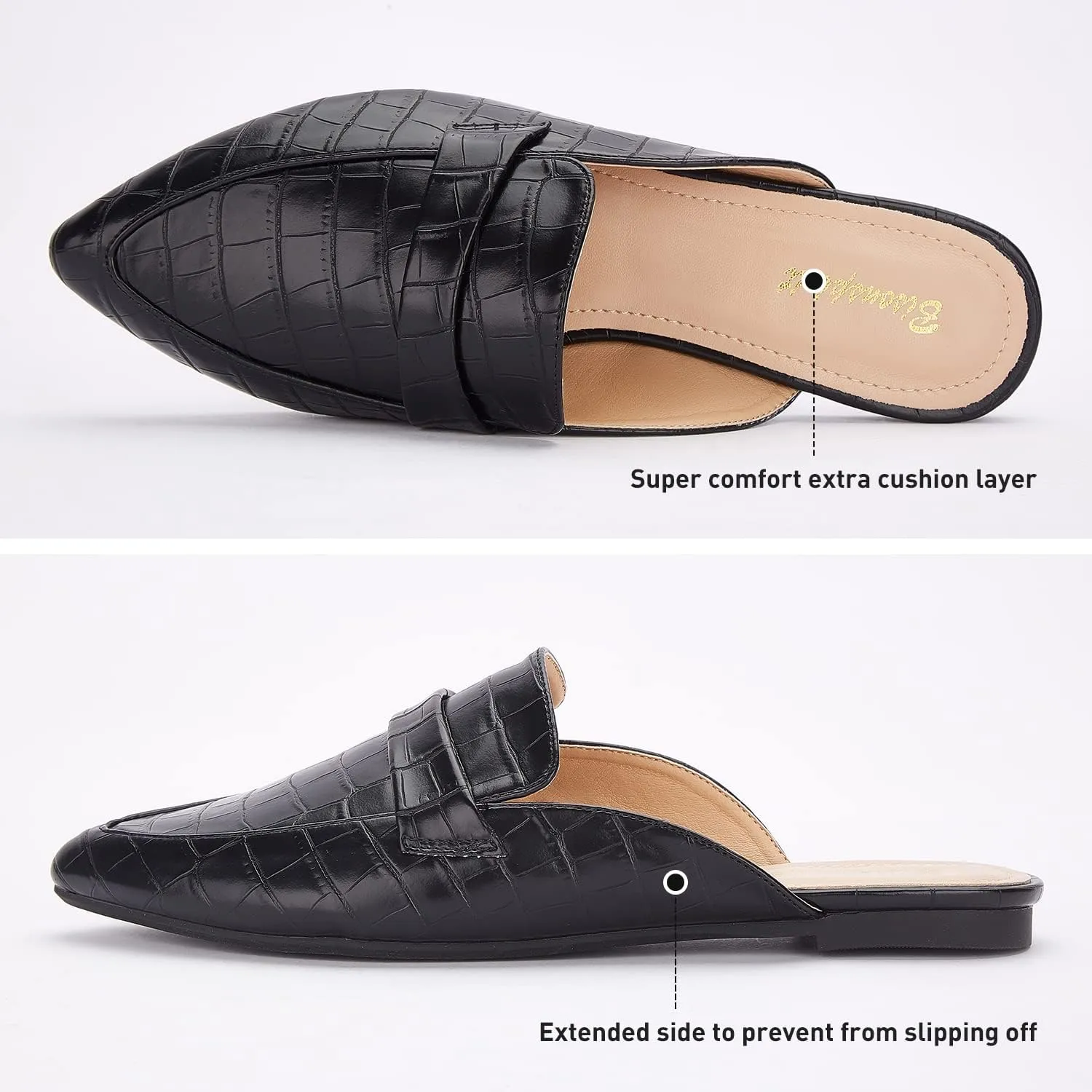Mules for Women Flats Pointed Toe Slip On Mules Comfortable Loafer Shoes