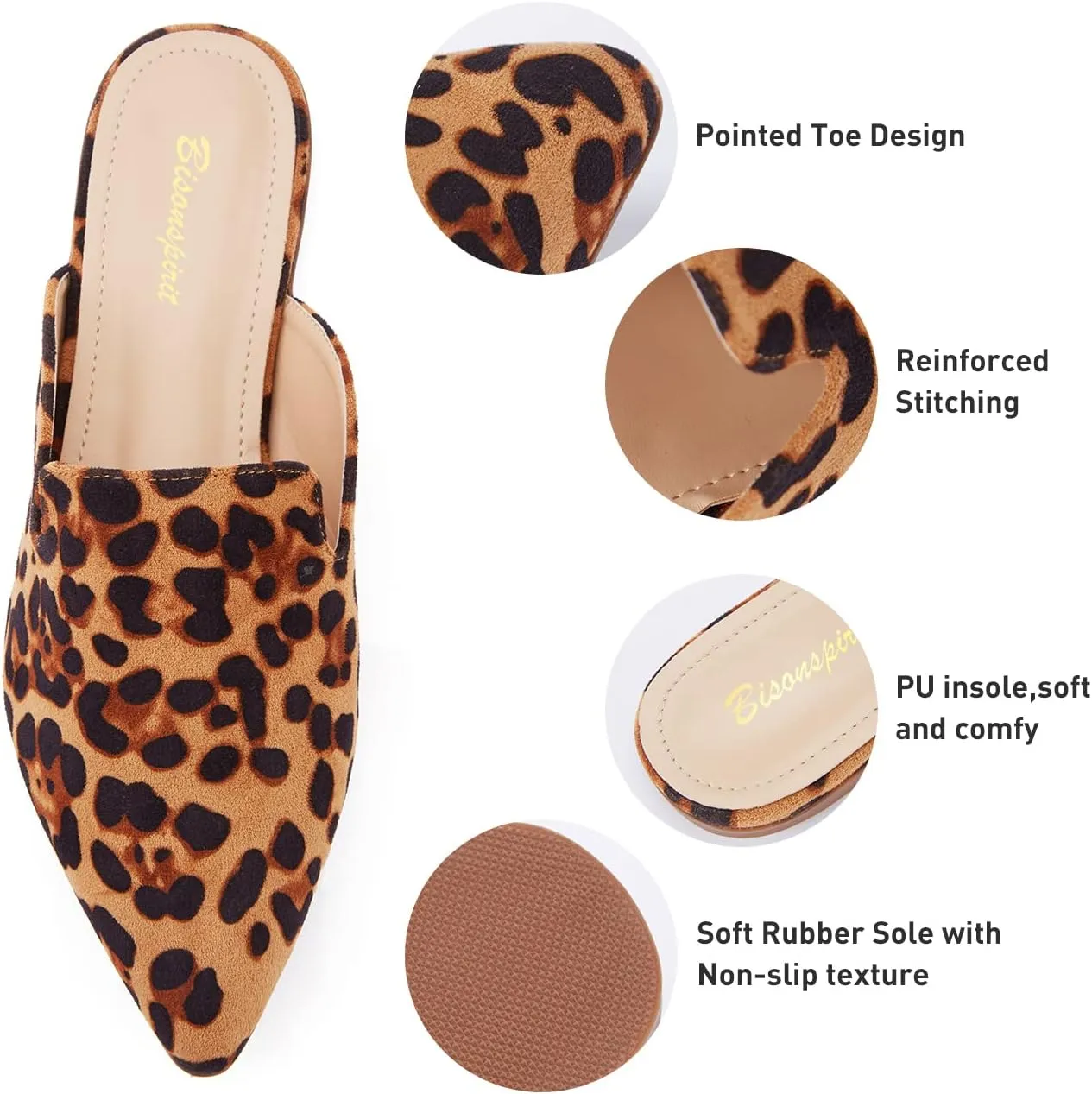 Mules for Women Flats Pointed Toe Slip On Slides Loafer Shoes