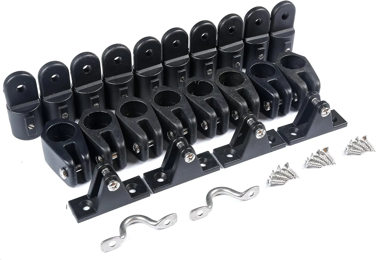 Mxeol Boat Top Fittings Hardware Combo Black Nylon Bimini Caps Jaw Slides Deck Hinges Pad Eye w/Screws