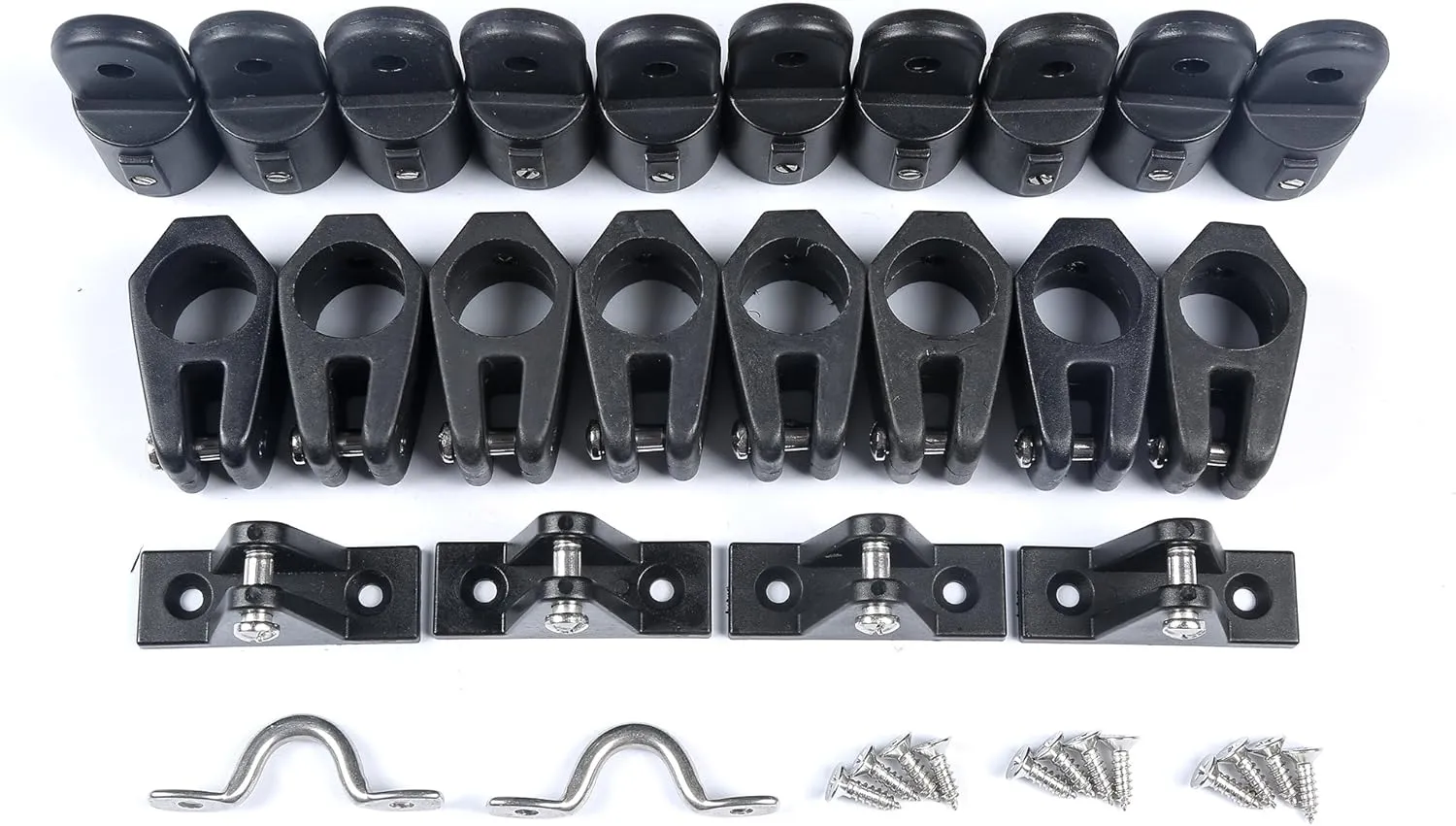 Mxeol Boat Top Fittings Hardware Combo Black Nylon Bimini Caps Jaw Slides Deck Hinges Pad Eye w/Screws