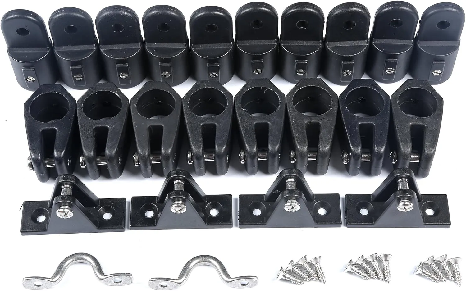 Mxeol Boat Top Fittings Hardware Combo Black Nylon Bimini Caps Jaw Slides Deck Hinges Pad Eye w/Screws