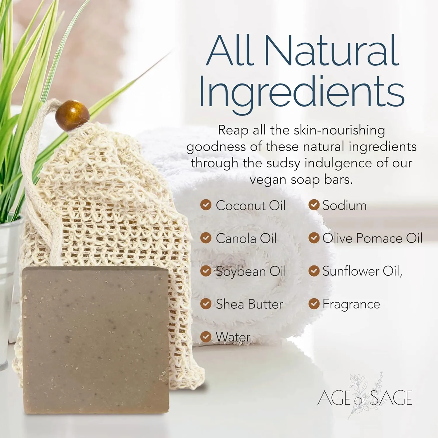 Natural Soap Bar w/ Sisal Bag, 4pk Mixed Vegan Artisan Soap Set w/ Essential Oil for Men - Masculine Scent: Cedarwood Tea Tree, Eucalyptus Aloe, Nag Champa, & Sandalwood Rose