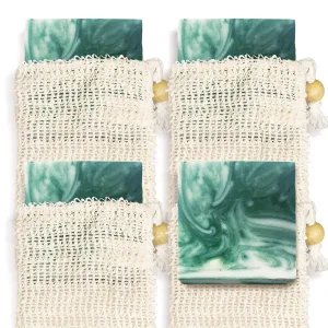 Natural Soap Bar w/ Sisal Bag, Vegan Artisan Soap Bar Set for Men, Body Soap in Bar Soap Pouch, Natural Bath Soaps w/ Essential Oils, 4 Plain Body Soap Bars, Cucumber Melon