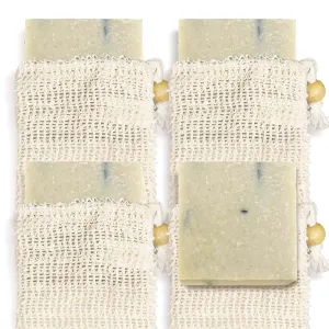 Natural Soap Bar w/ Sisal Bag, Vegan Artisan Soap Bar Set for Women, Body Soap in Bar Soap Pouch, Natural Bath Soaps w/ Essential Oils, 4 Plain Body Soap Bars, Cedarwood Tea Tree