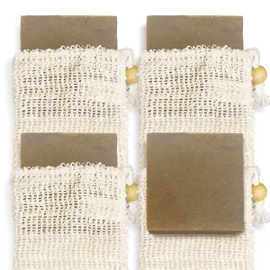 Natural Soap Bar w/Sisal Bag, Vegan Artisan Soap Bar Set for Men & Women, Natural Bath Soaps w/Essential Oils, 4 Plain Body Soap Bars, Oatmeal Milk Honey
