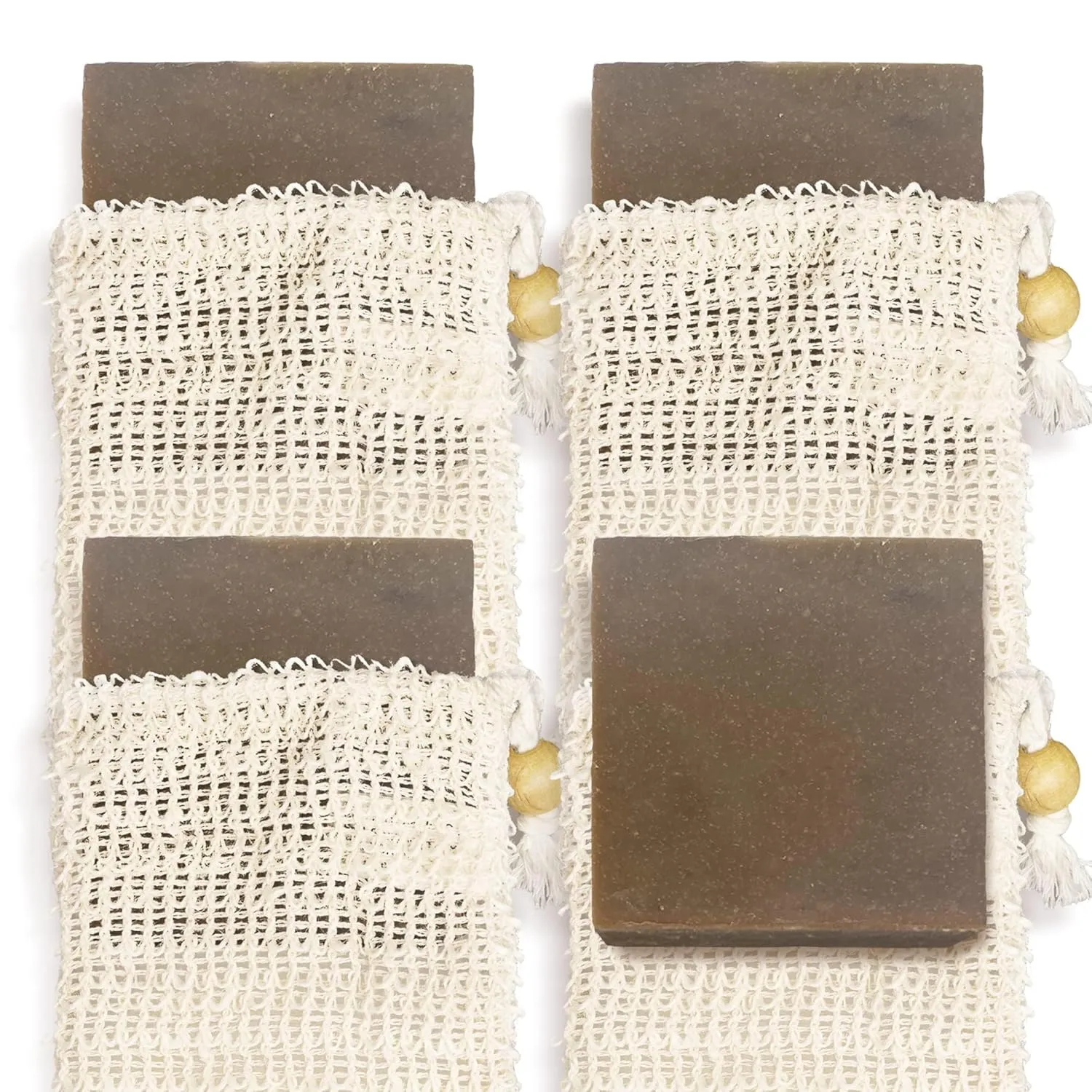 Natural Soap Bar w/Sisal Bag, Vegan Artisan Soap Bar Set for Men, Body Soap in Bar Soap Pouch, Natural Bath Soaps w/Essential Oils, 4 Plain Body Soap Bars, Nag Champa