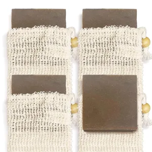 Natural Soap Bar w/Sisal Bag, Vegan Artisan Soap Bar Set for Men, Body Soap in Bar Soap Pouch, Natural Bath Soaps w/Essential Oils, 4 Plain Body Soap Bars, Nag Champa