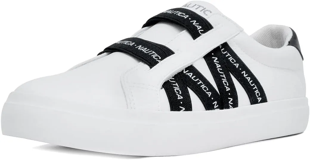 Nautica Women Slip-On Fashion Sneaker Casual Shoes -Halime-White Black Size-9
