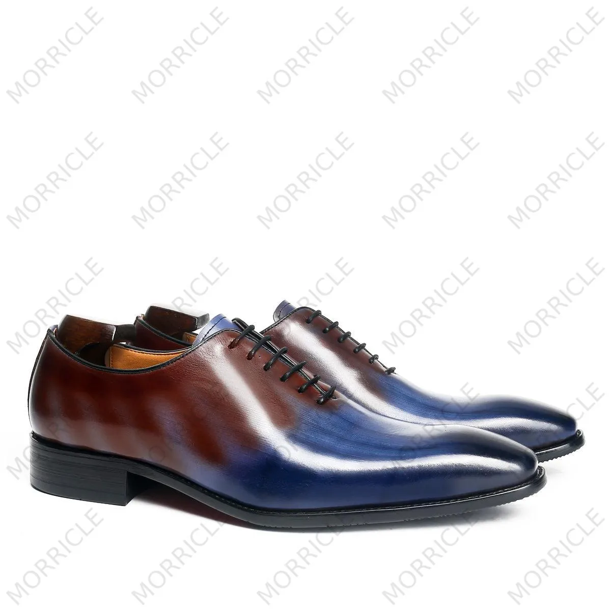 Navy & Red Brown Wholecut Oxford Shoes