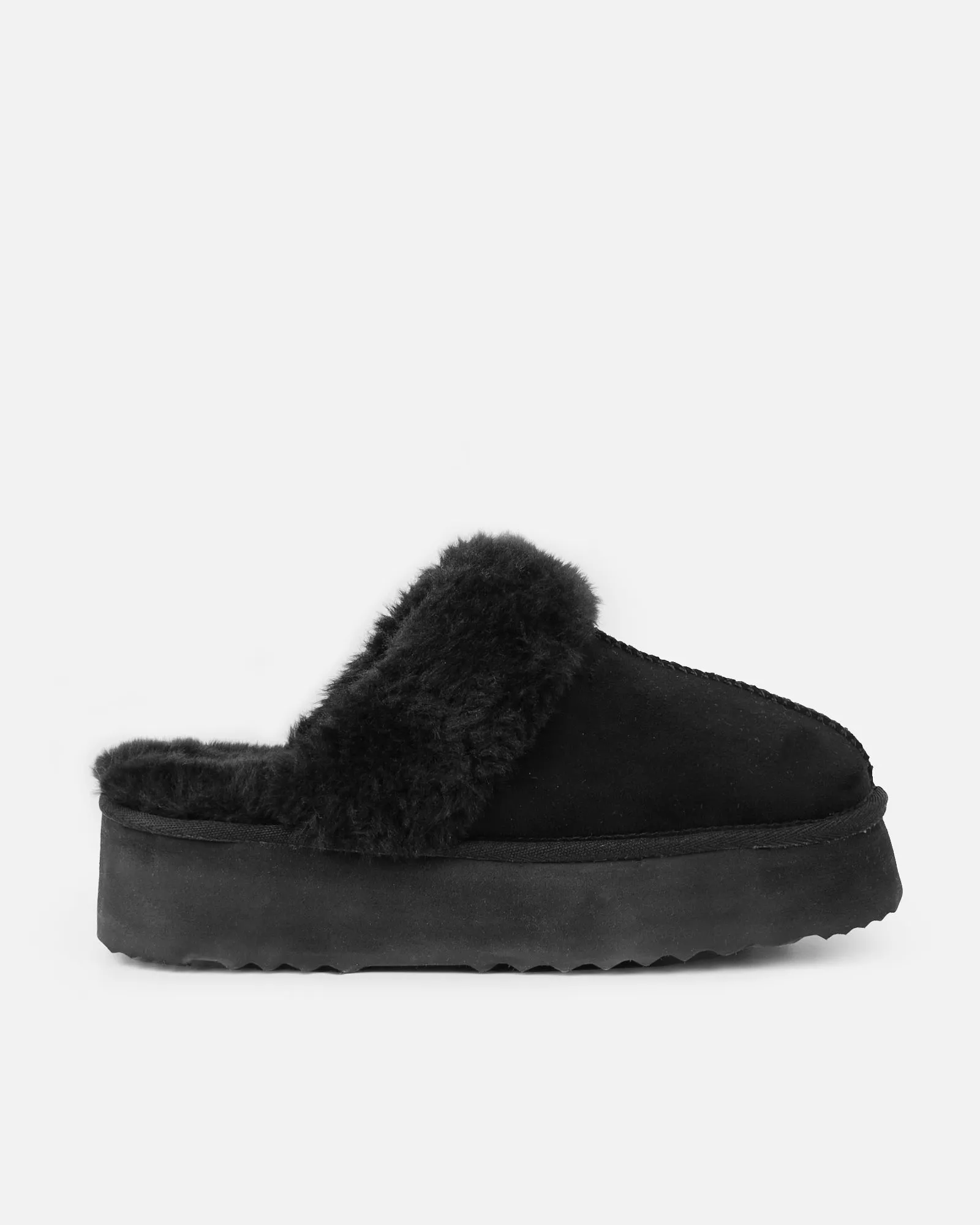 Navy Black Faux Suede Flatform Mules