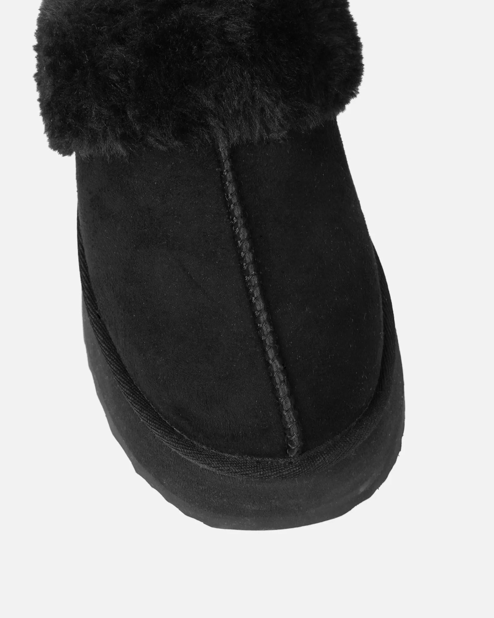 Navy Black Faux Suede Flatform Mules