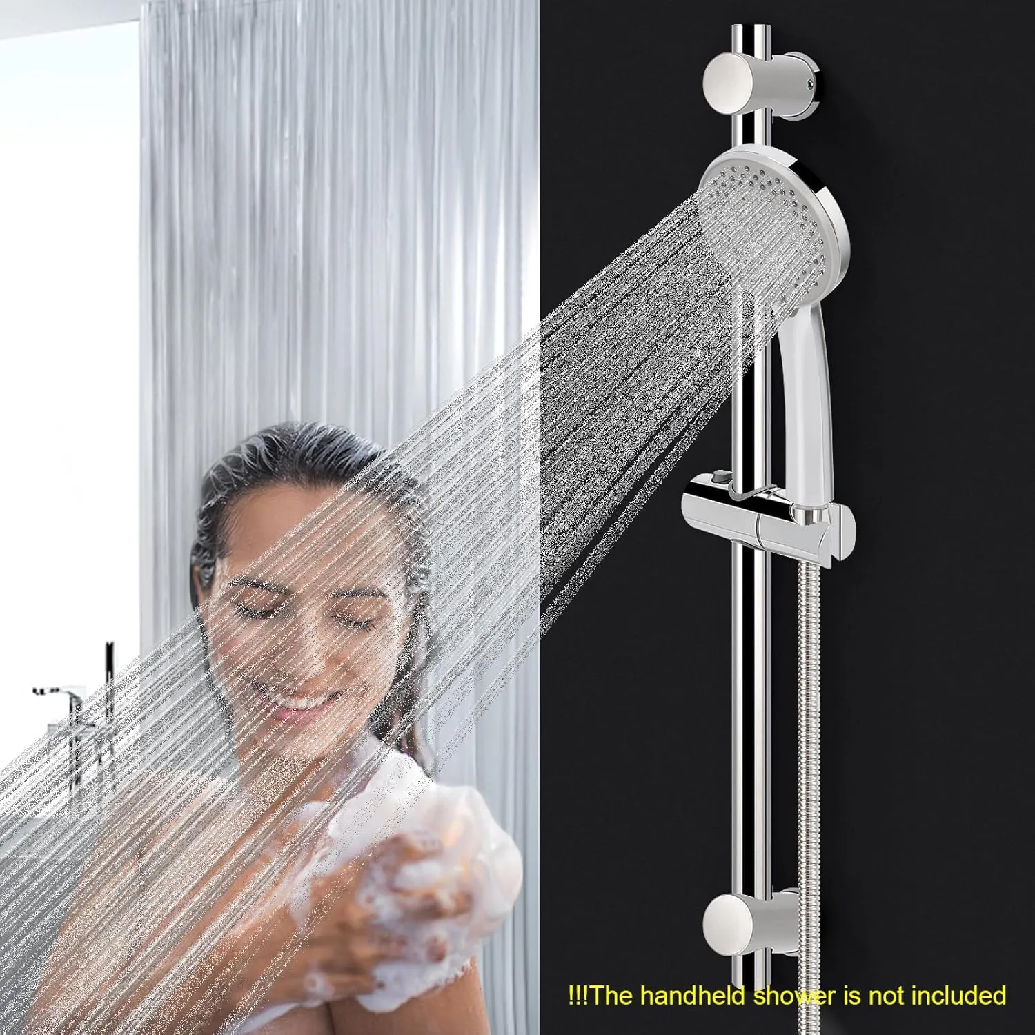 NearMoon Shower Slide Bar with Height/Angle Adjustable Handheld Shower Holder, Bathroom SUS 304 Stainless Steel Shower Head Holder for Bath (Screw Mounted, Chrome Finish)