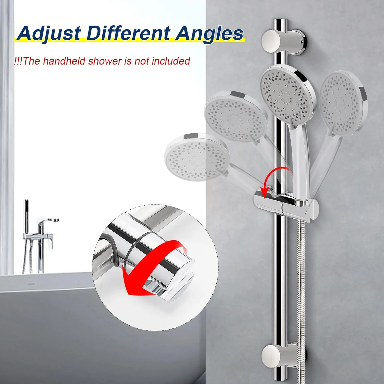 NearMoon Shower Slide Bar with Height/Angle Adjustable Handheld Shower Holder, Bathroom SUS 304 Stainless Steel Shower Head Holder for Bath (Screw Mounted, Chrome Finish)
