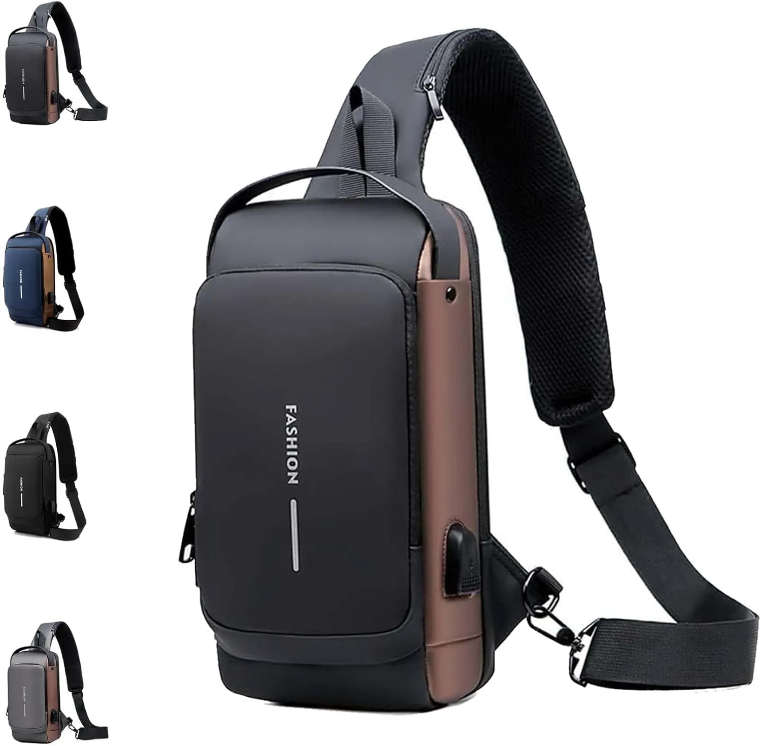 New Carbon Fiber Streamline Anti-Theft Sling Bag, USB Charging Sport Sling, Sport Waterproof Shoulder Bag (A)
