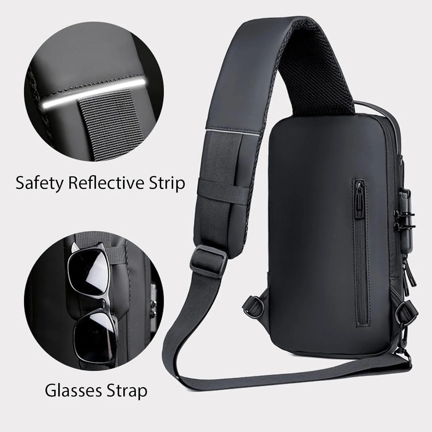New Carbon Fiber Streamline Anti-Theft Sling Bag, USB Charging Sport Sling, Sport Waterproof Shoulder Bag (A)