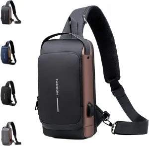 New Carbon Fiber Streamline Anti-Theft Sling Bag, USB Charging Sport Sling, Sport Waterproof Shoulder Bag (A)