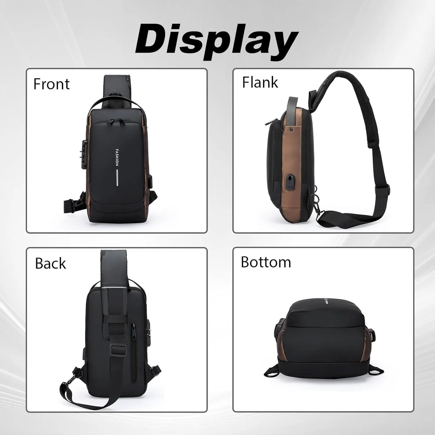 New Carbon Fiber Streamline Anti-Theft Sling Bag, USB Charging Sport Sling, Sport Waterproof Shoulder Bag (A)