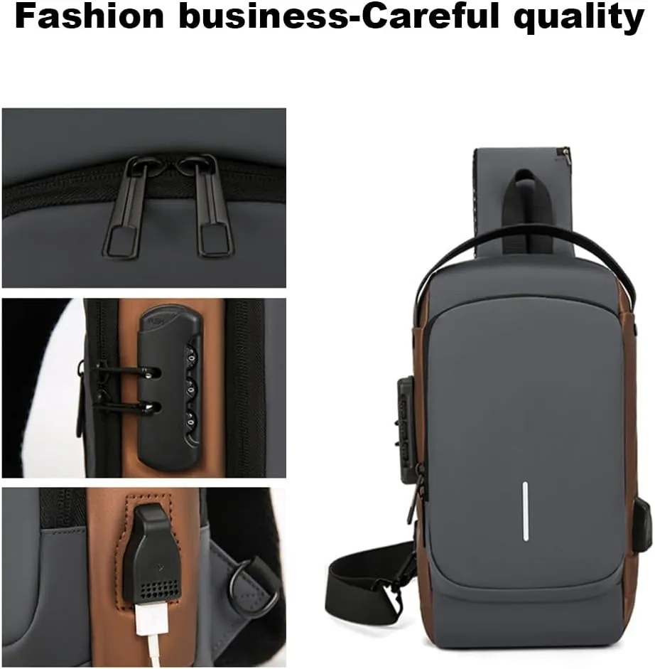 New Carbon Fiber Streamline Anti-Theft Sling Bag, USB Charging Waterproof Crossbody Backpack for Travel, Gym, Sports (Blue Brown)