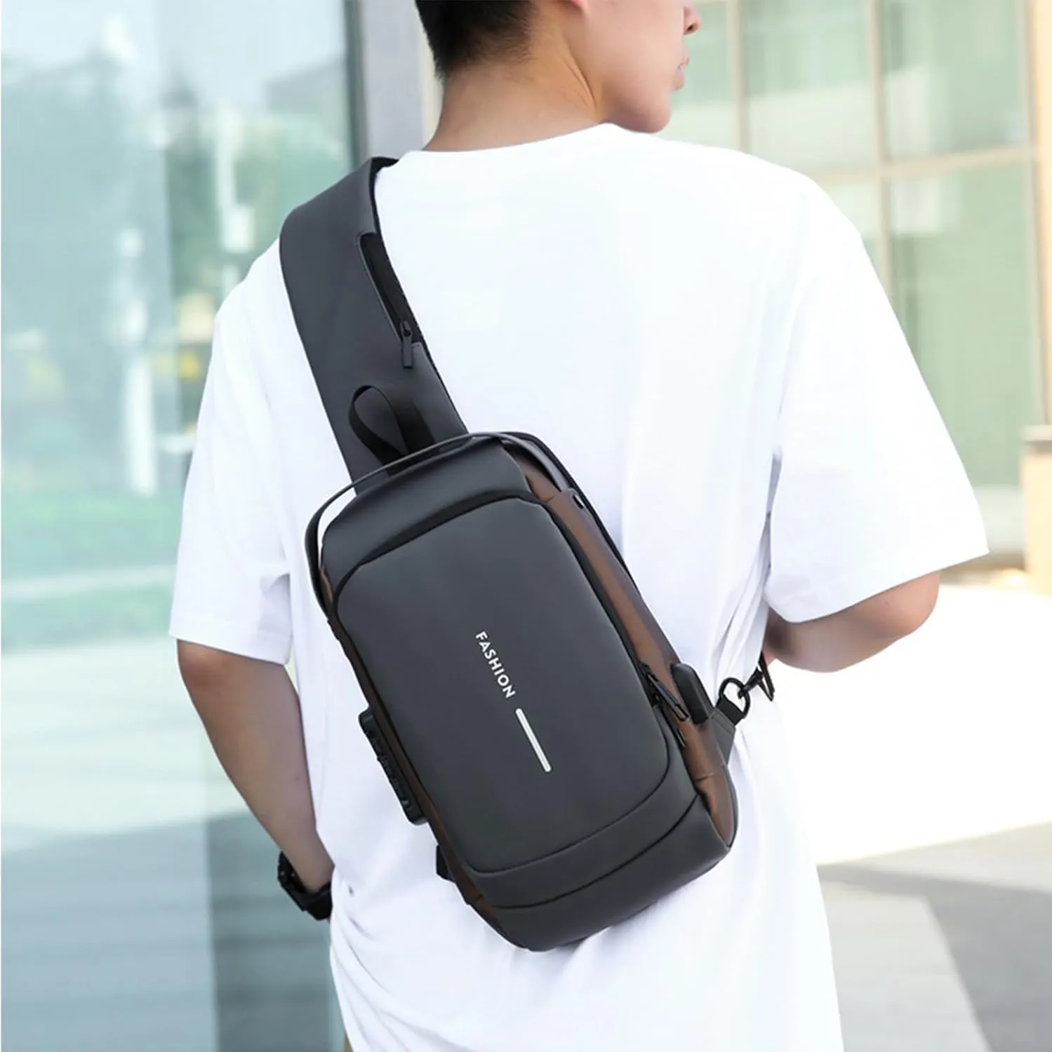 New Carbon Fiber Streamline Anti-Theft Sport Sling Bag, Waterproof Shoulder Backpack with USB Charging Port Daypack (Black)