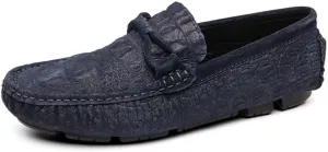 New Loafers for Men Solid Color Crocodile Print Driving Style Loafer Nubuck Leather Flat Heel Lightweight Anti-Slip Fashion Walking Slip-on