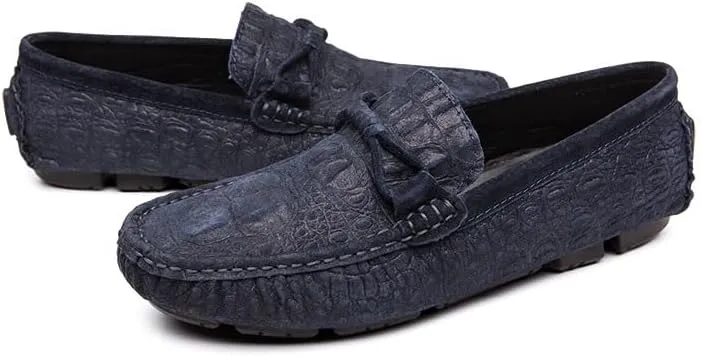 New Loafers for Men Solid Color Crocodile Print Driving Style Loafer Nubuck Leather Flat Heel Lightweight Anti-Slip Fashion Walking Slip-on