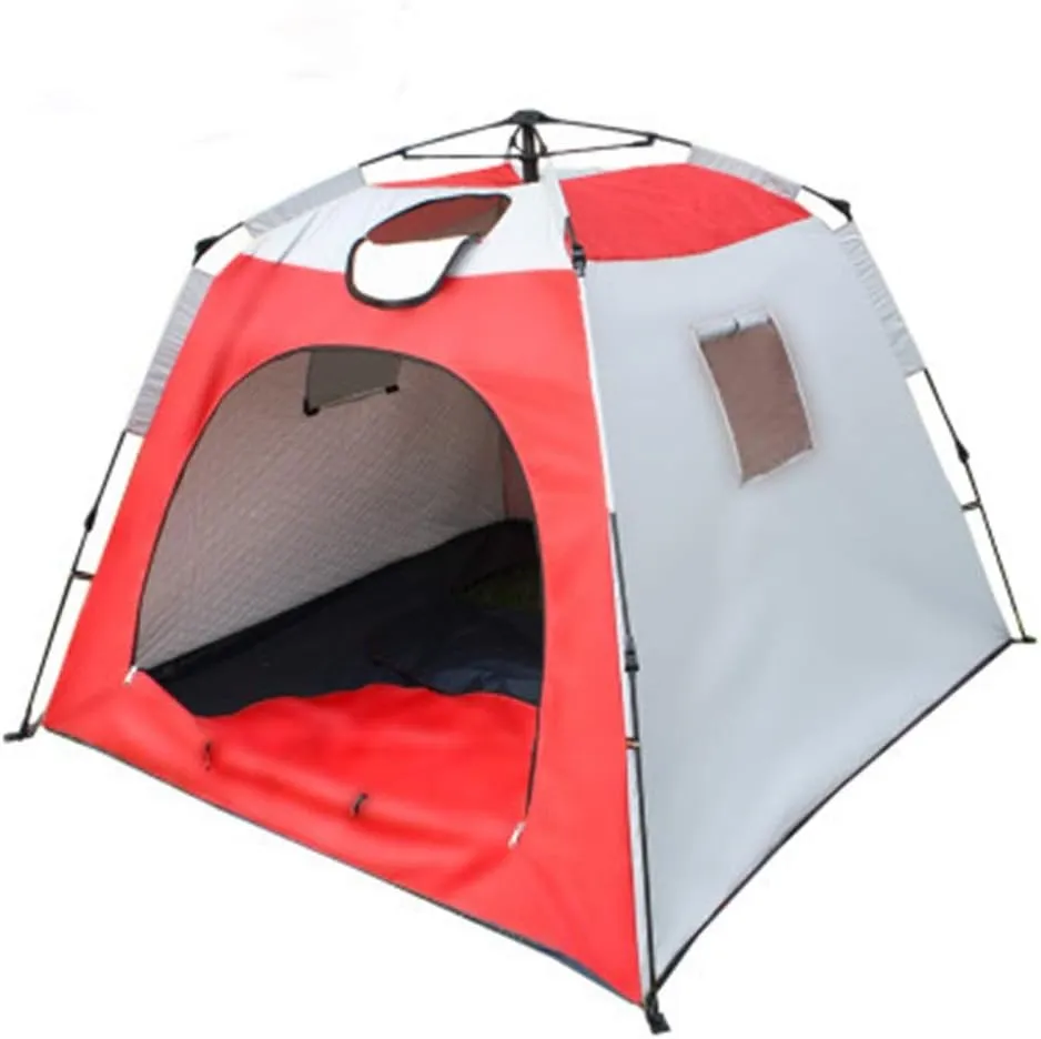 NIEH Winter Tent Warm Wind Thickening 3-4 Person Tents Automatic Stitching Portable Ice Fishing Tents Tourism for Family Short Weekends, 210x210x170cm, Red