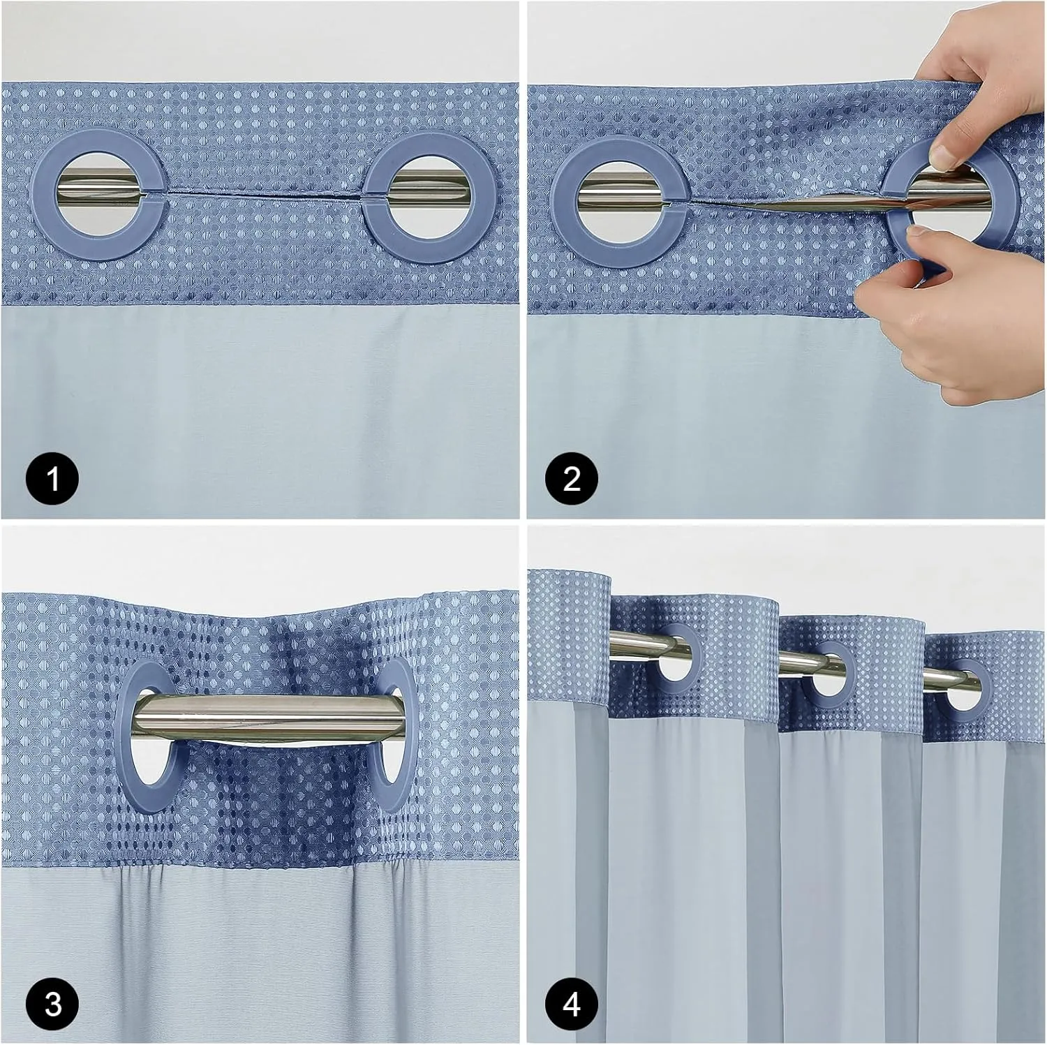 No Hook Shower Curtain with Snap in Fabric Liner, Waffle Weave Heavy Duty Thick Shower Curtains with Mesh Top Window, Hotel Style Waterproof Bathroom Curtain Set, 72 x 81 Inch, Moonlight Blue
