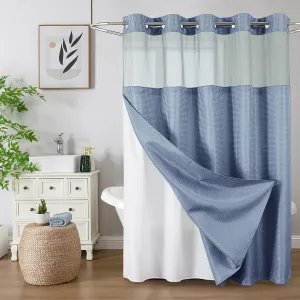 No Hook Shower Curtain with Snap in Fabric Liner, Waffle Weave Heavy Duty Thick Shower Curtains with Mesh Top Window, Hotel Style Waterproof Bathroom Curtain Set, 72 x 81 Inch, Moonlight Blue